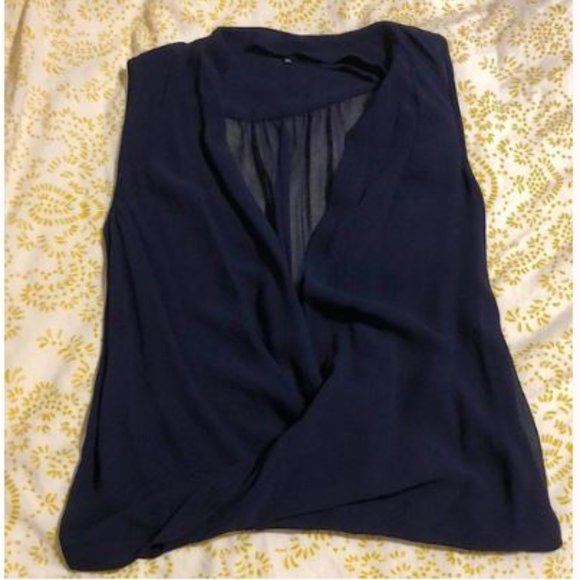 Babaton 100% Navy Silk Draped Blouse - Picture 2 of 10